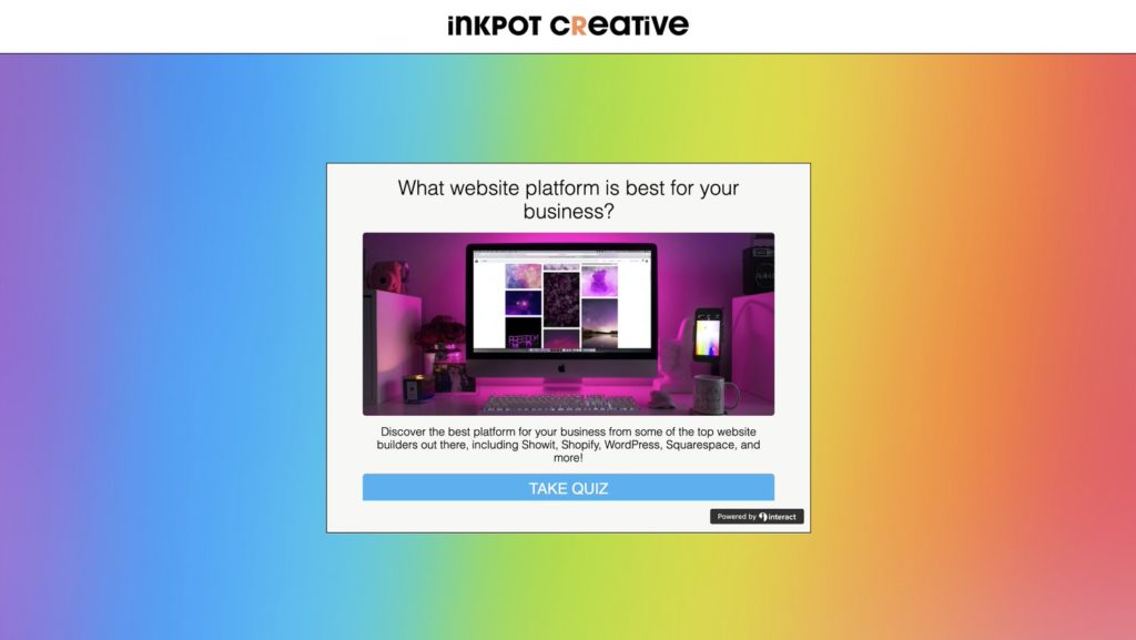Quiz that says "What website platform is best for your business?"