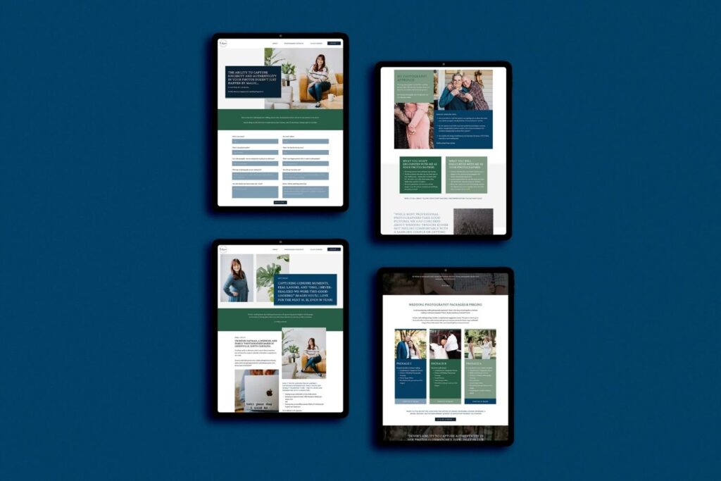 Four ipads have a green and blue website pulled up