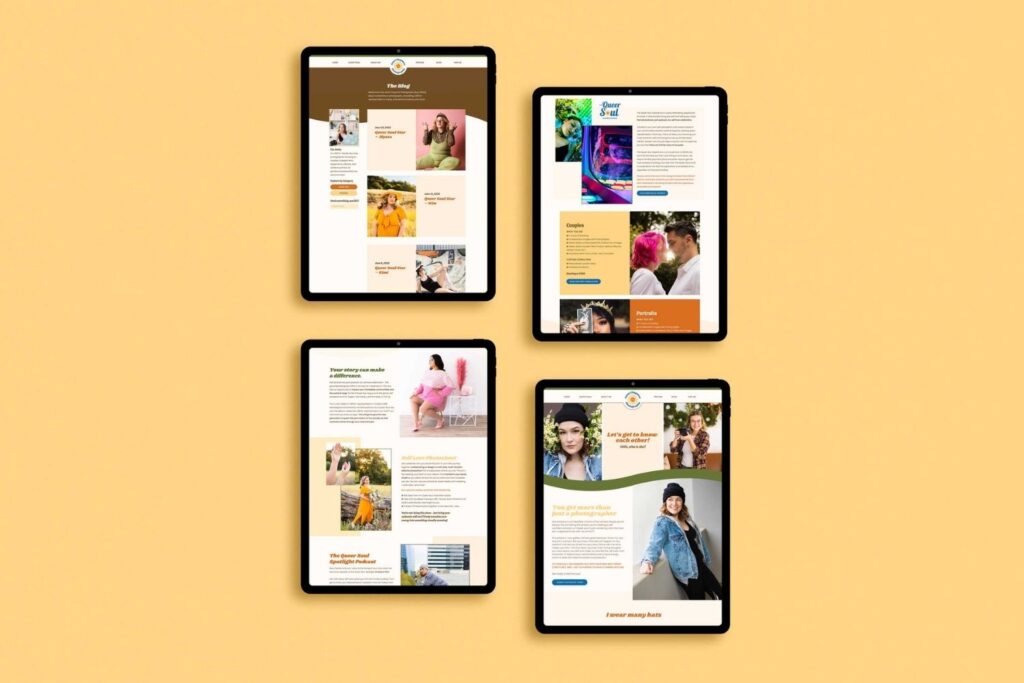 Four ipads have a photographer website pulled up.