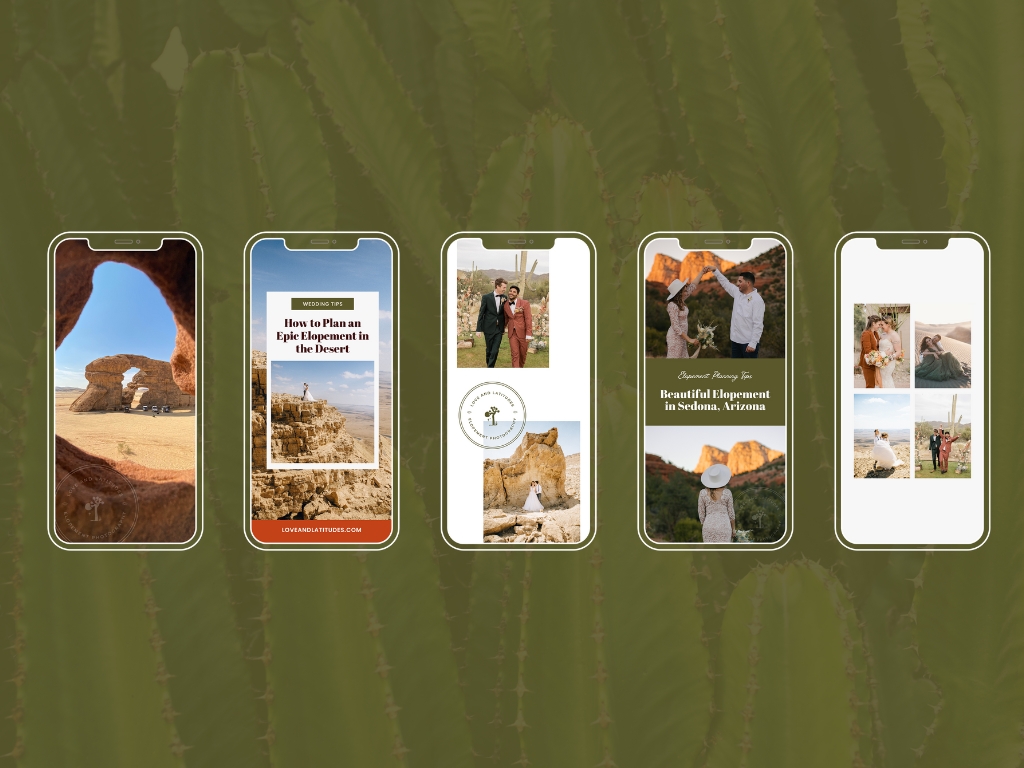 Smartphones displaying 'Love and Latitudes' brand content, showcasing how the brand design process extends to digital platforms