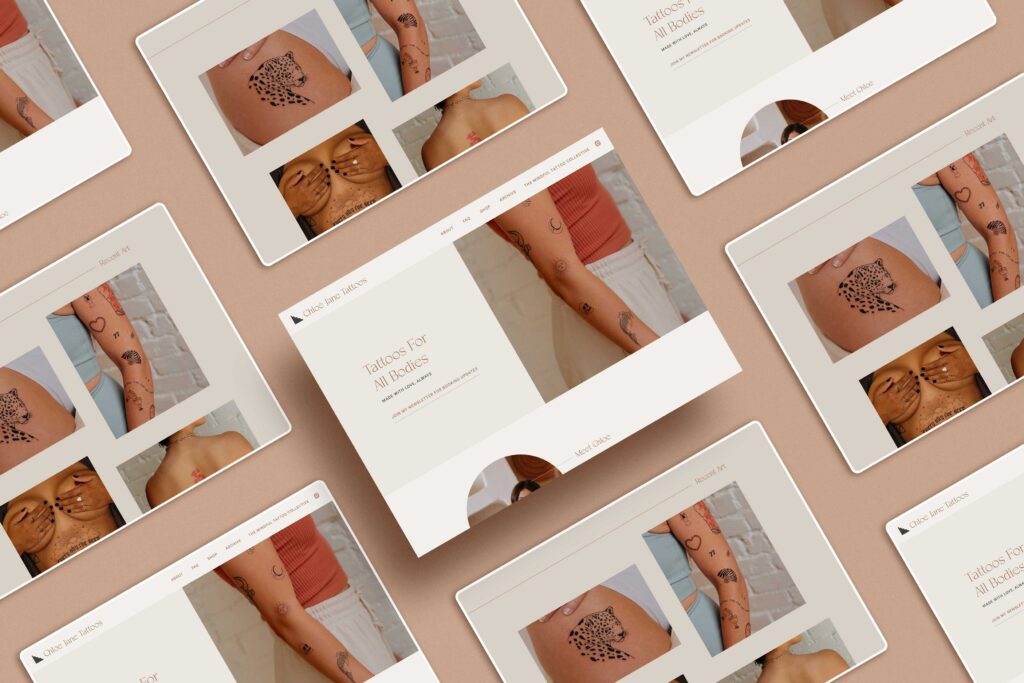 Multiple tablet screens displaying a tattoo gallery website, signifying the importance of a responsive and visually appealing design when considering a new website