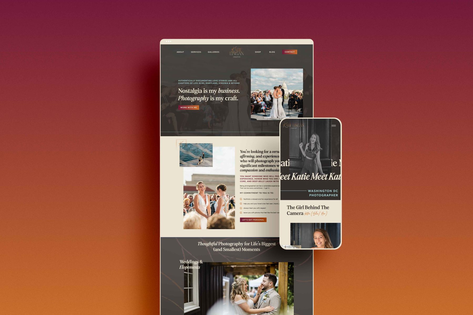 web design for Katie Lingan Creative on both mobile and laptop