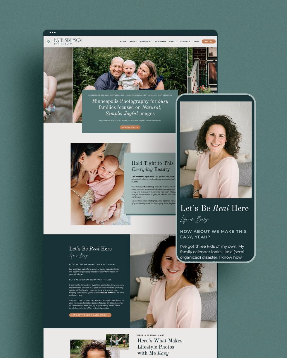 web design for Kate Simpson Photography displayed on mobile and a laptop