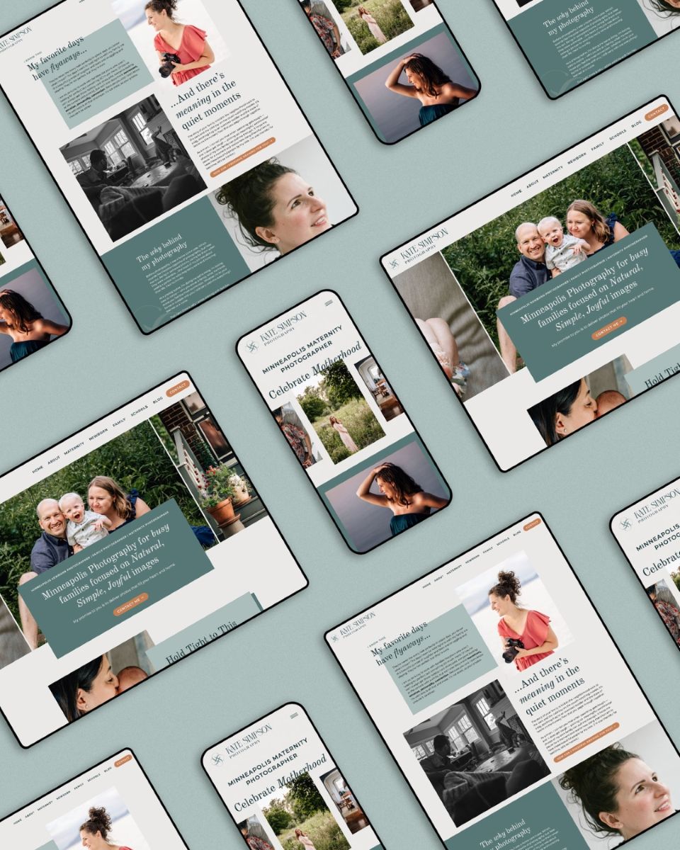 web design for Kate Simpson Photography displayed on mobile phones and tablets