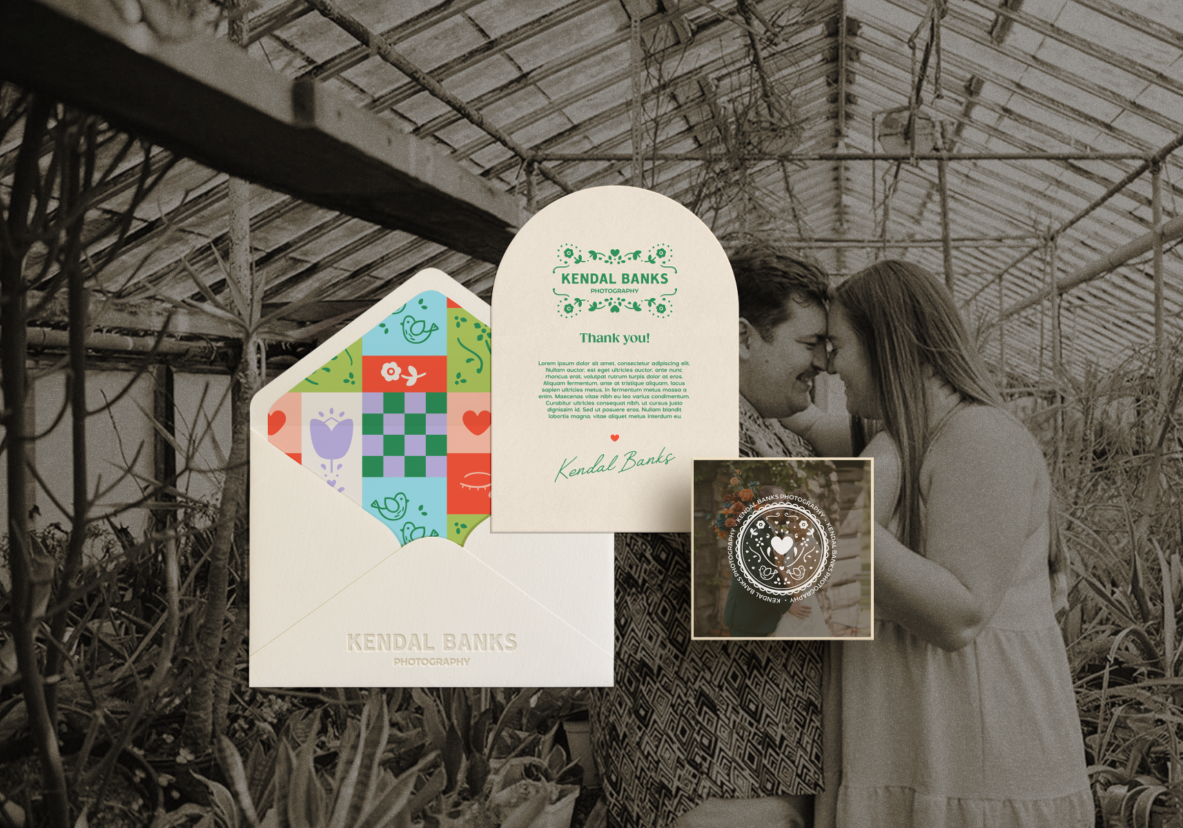 branding for Kendal Banks Photography including an envelope and thank you card