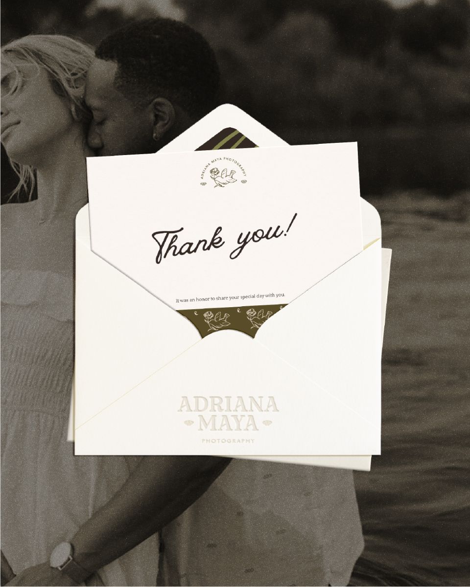 branding for Adriana Maya Photography in the form of business cards and envelopes