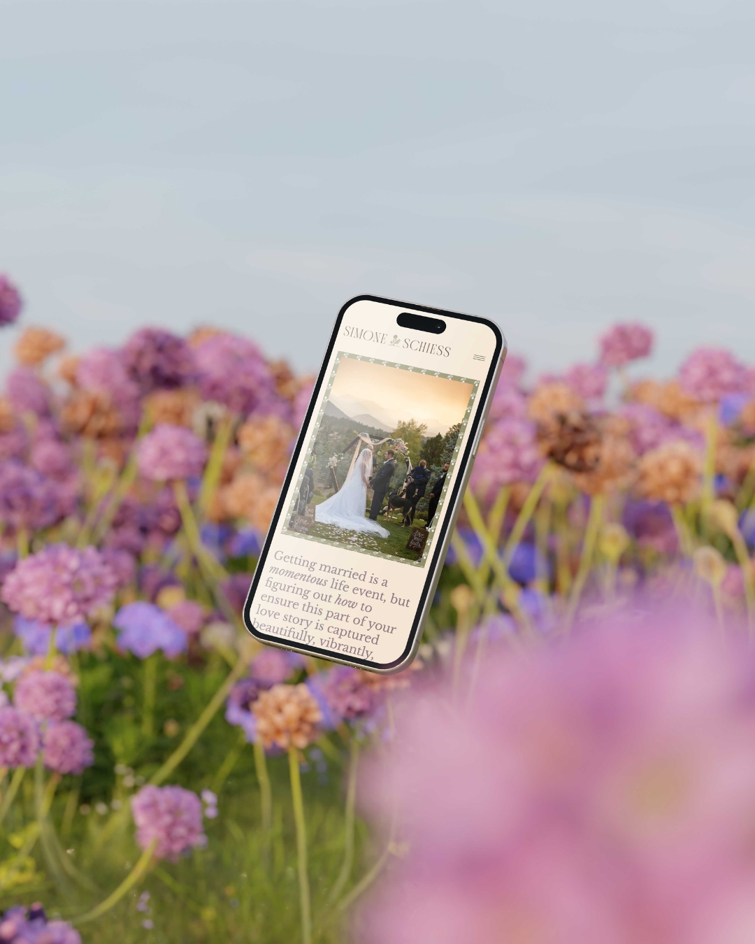 Simone Schiess photography branding on a mobile phone