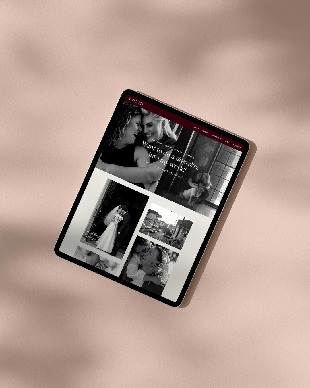 website page on a tablet for olivia yuen photography