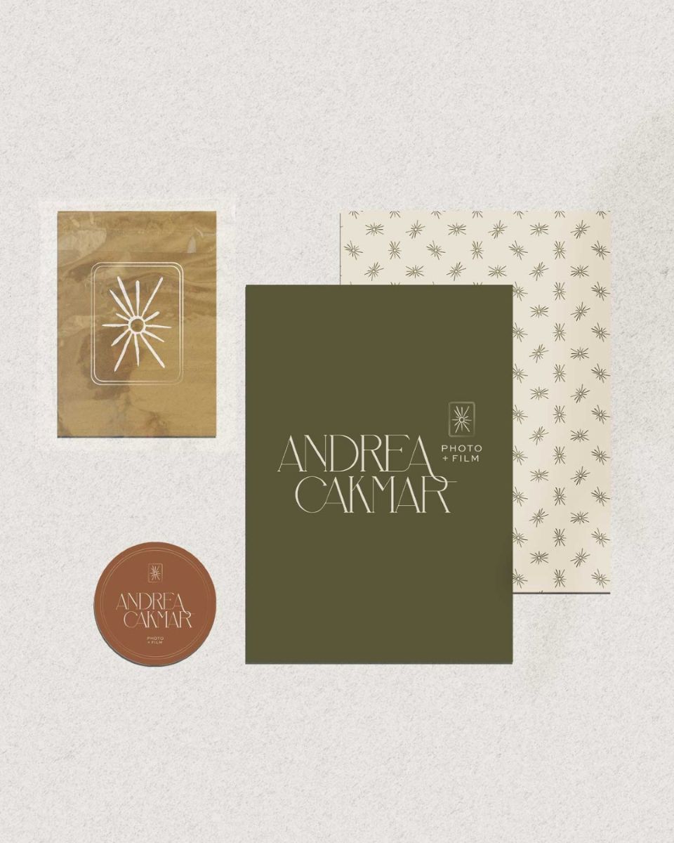 branding assets for andrea cakmar photo + film including cards and sticks