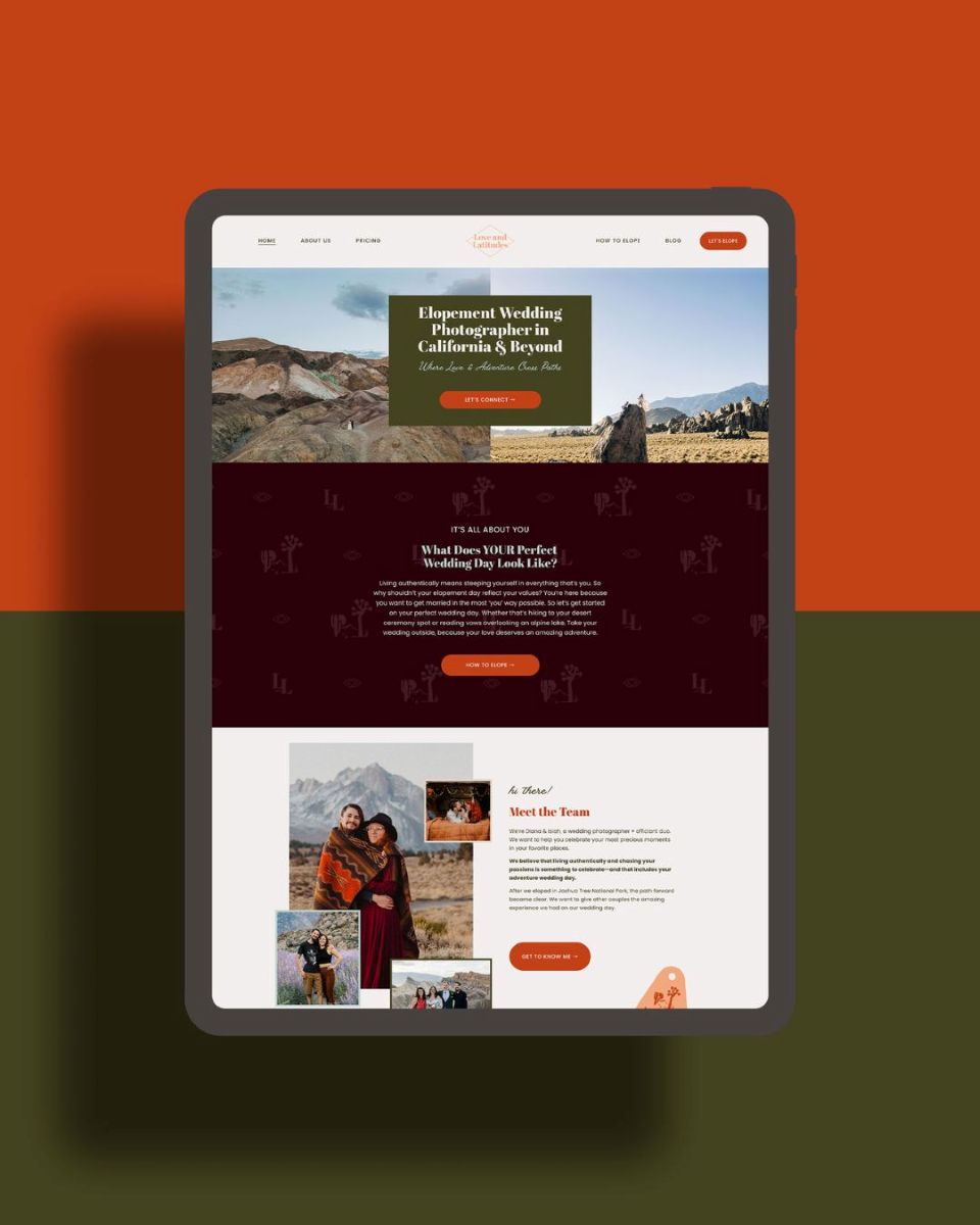 website for love & latitudes on a tablet