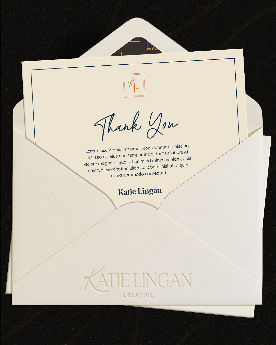 thank you cards for katie lingan creative with their logo