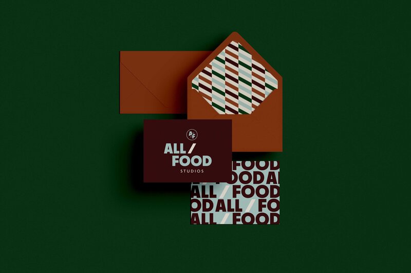 branding assets including business cards and branded invitations for all food studios