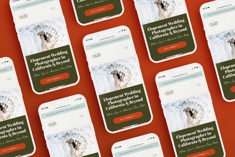 different mobile phone templates displaying the website for love and latitudes 