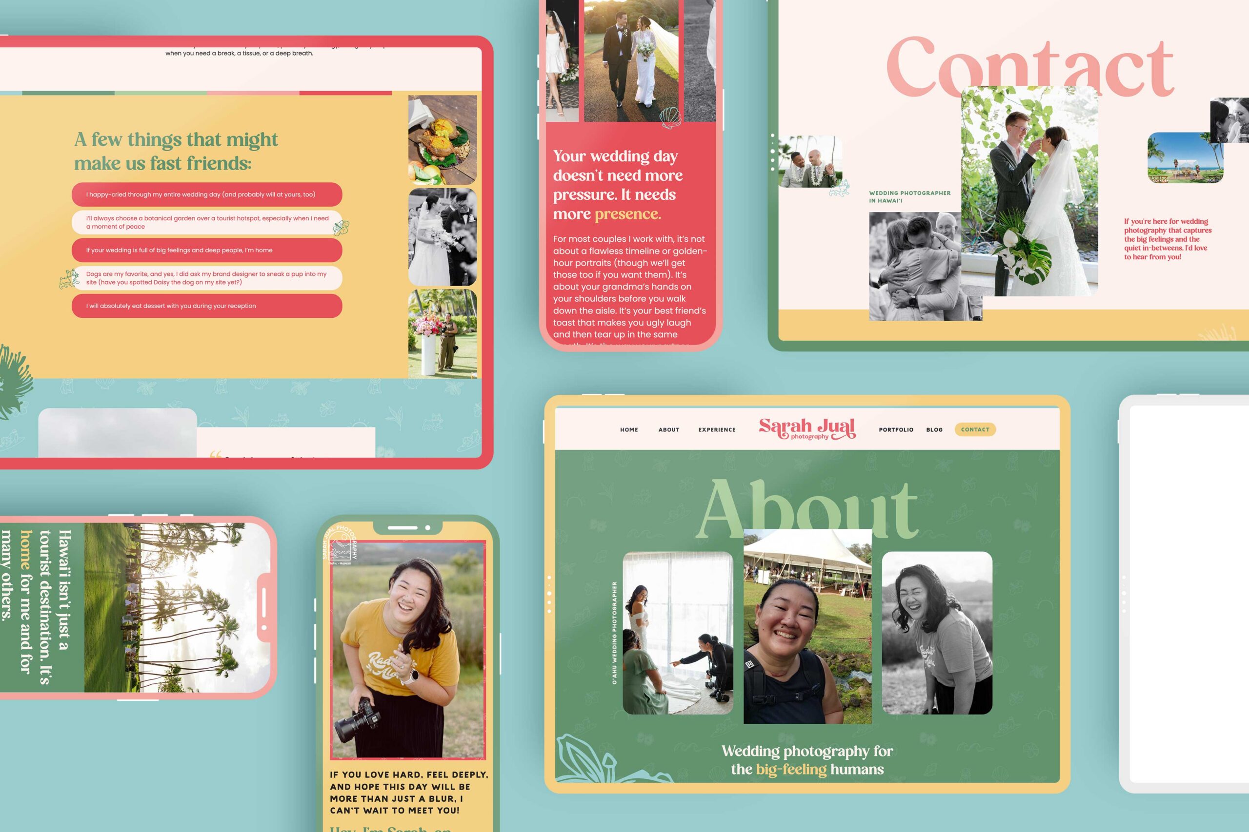laptop and mobile phone layouts displaying different website pages for sarah jual photograph