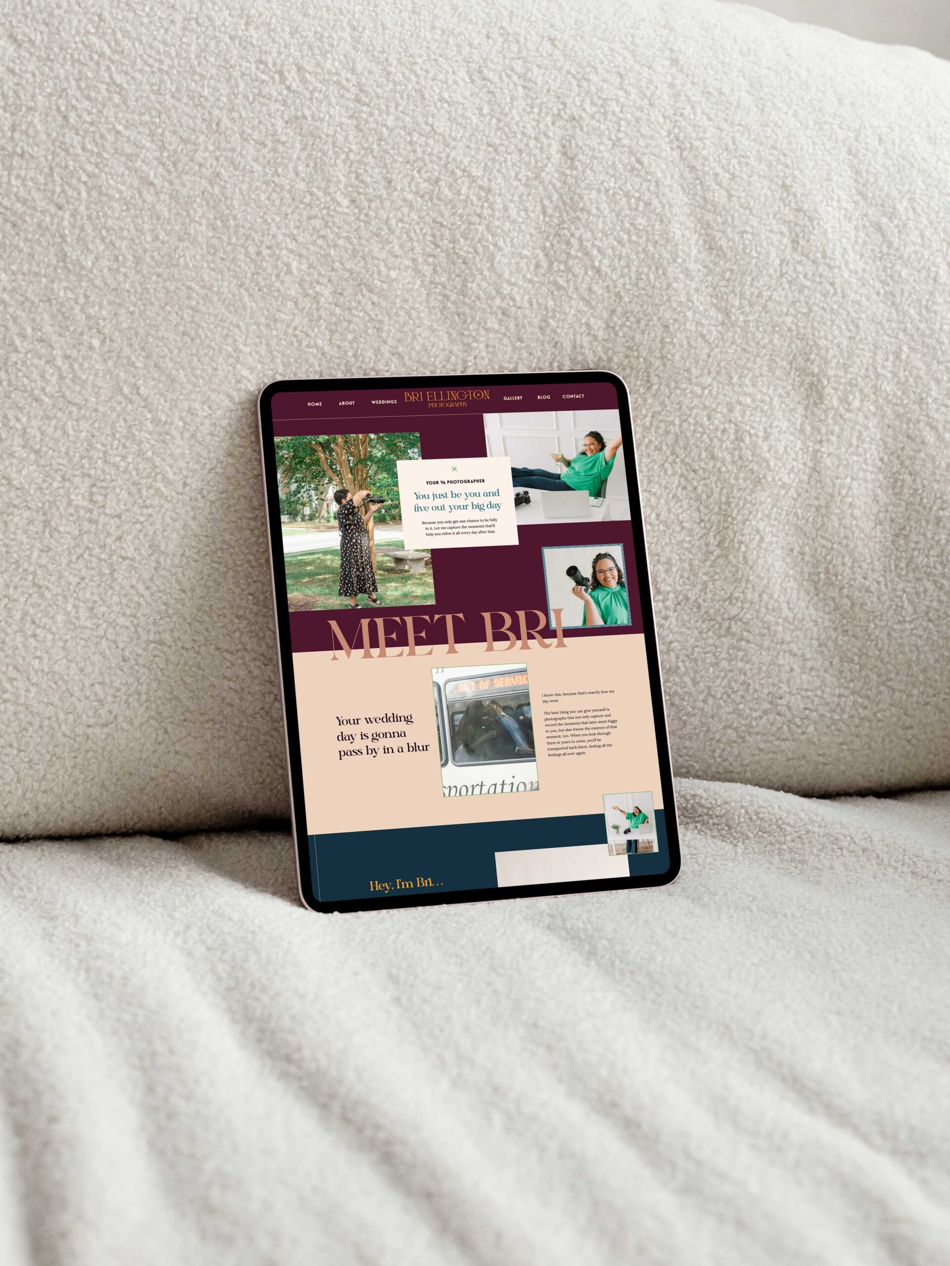 a tablet displaying the website for bri ellington photography
