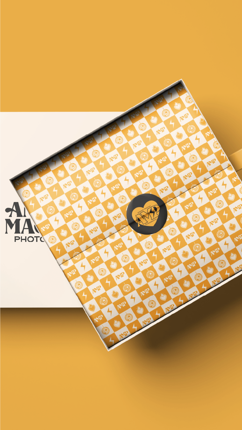 a branded box and tissue paper for Amanda Macchia Photography