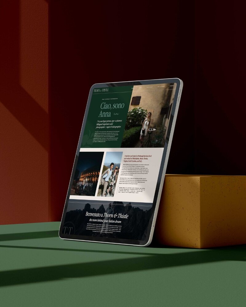 a tablet displaying the website for thorn and thistle 