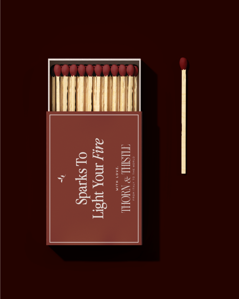 a branded match stick box for thorn and thistle 