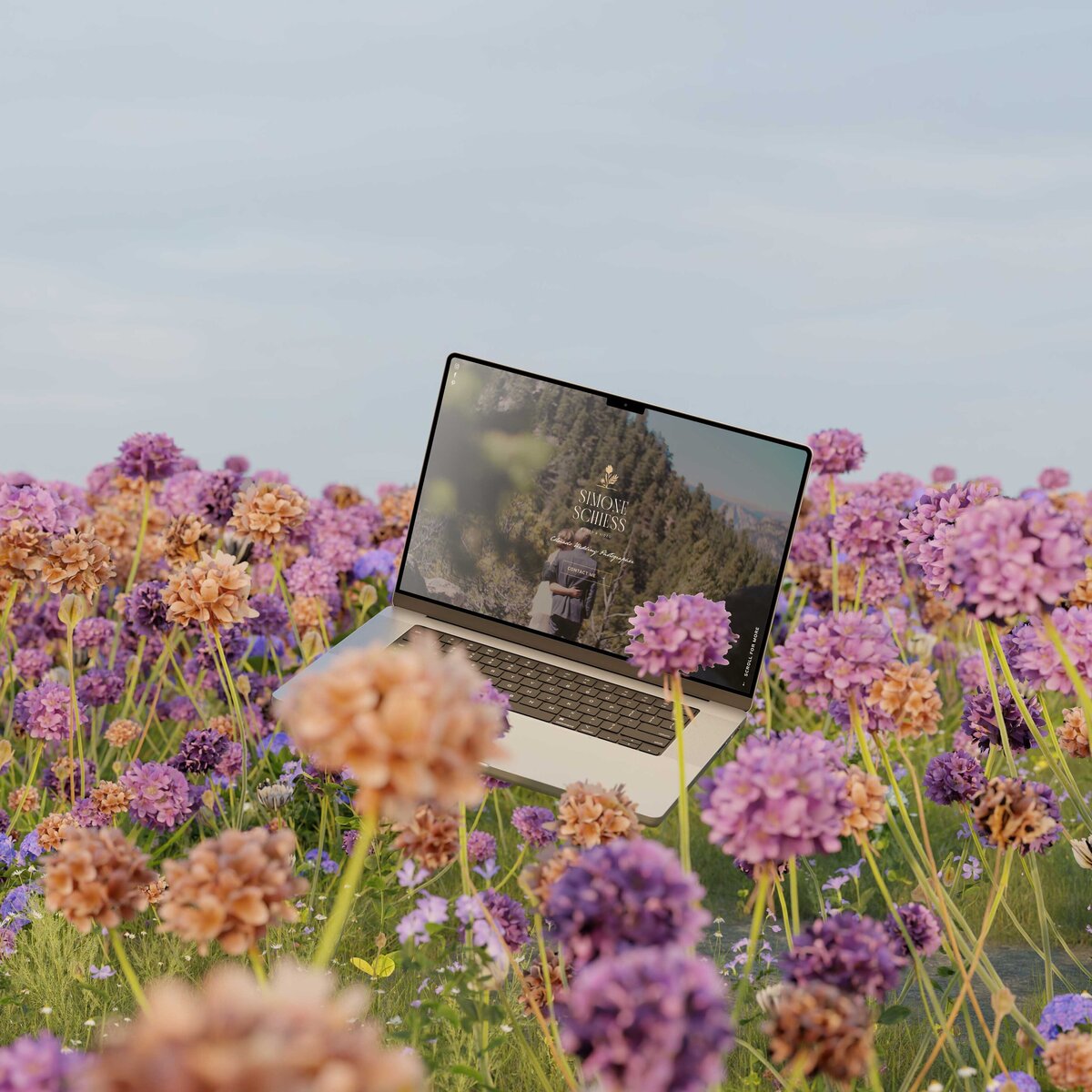 a laptop displaying the website for simone schiess photography
