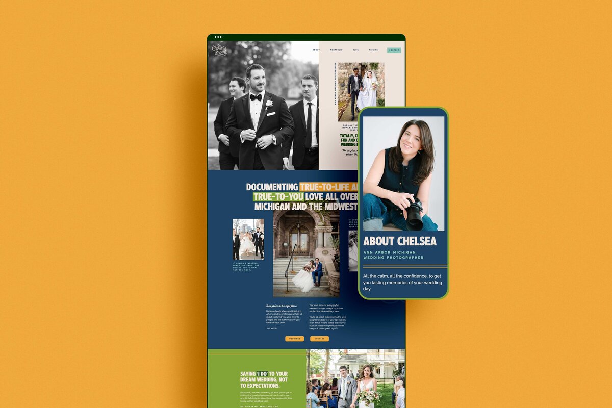 a website layout on mobile and desktop for chelsea brown photography